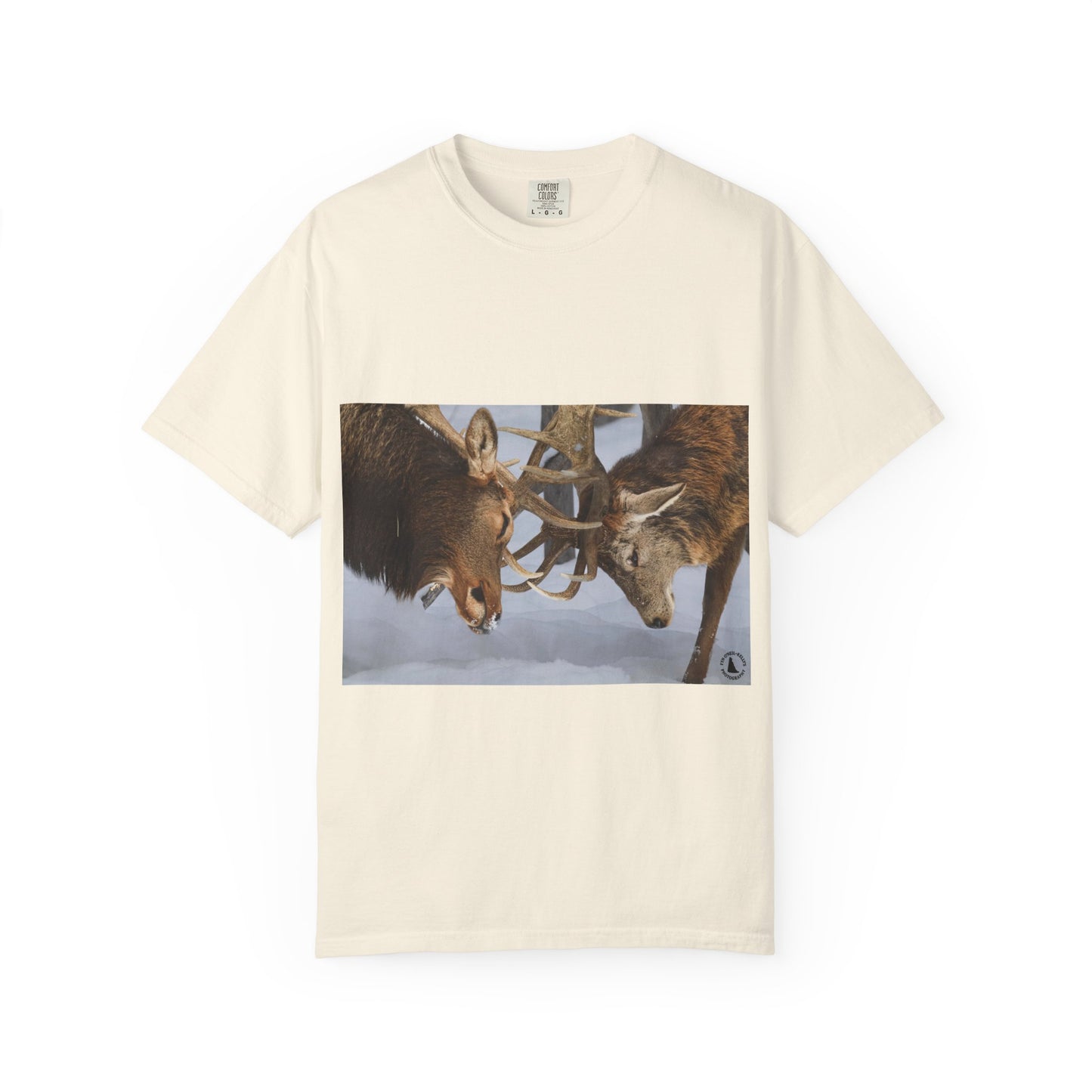 Antler Clash: Winter Wildlife Encounter, Dramatic Nature Photographyphotography shirts