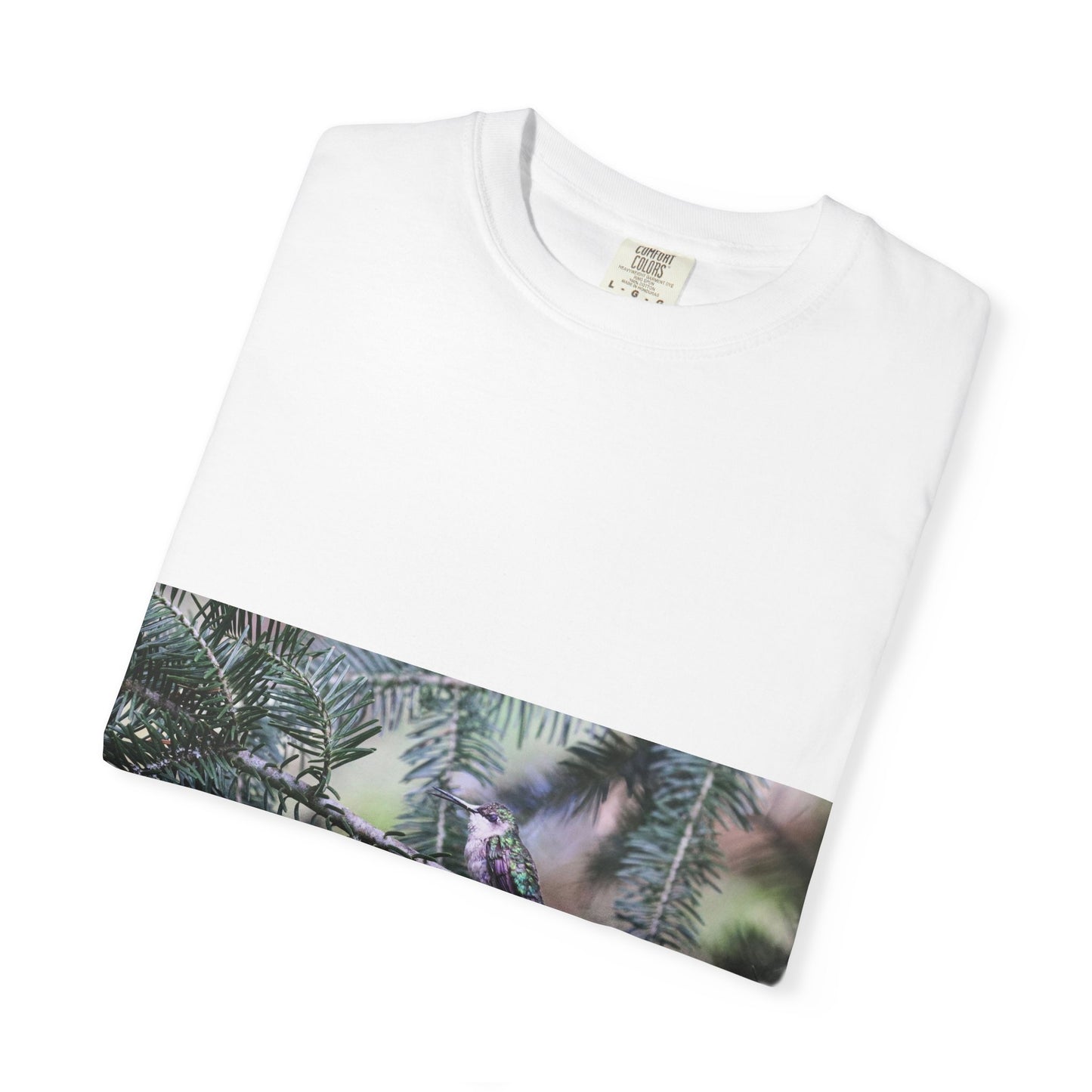 Emerald Wings: Hummingbird in Conifer Haven, Wildlife Macro Photographyphotography shirts