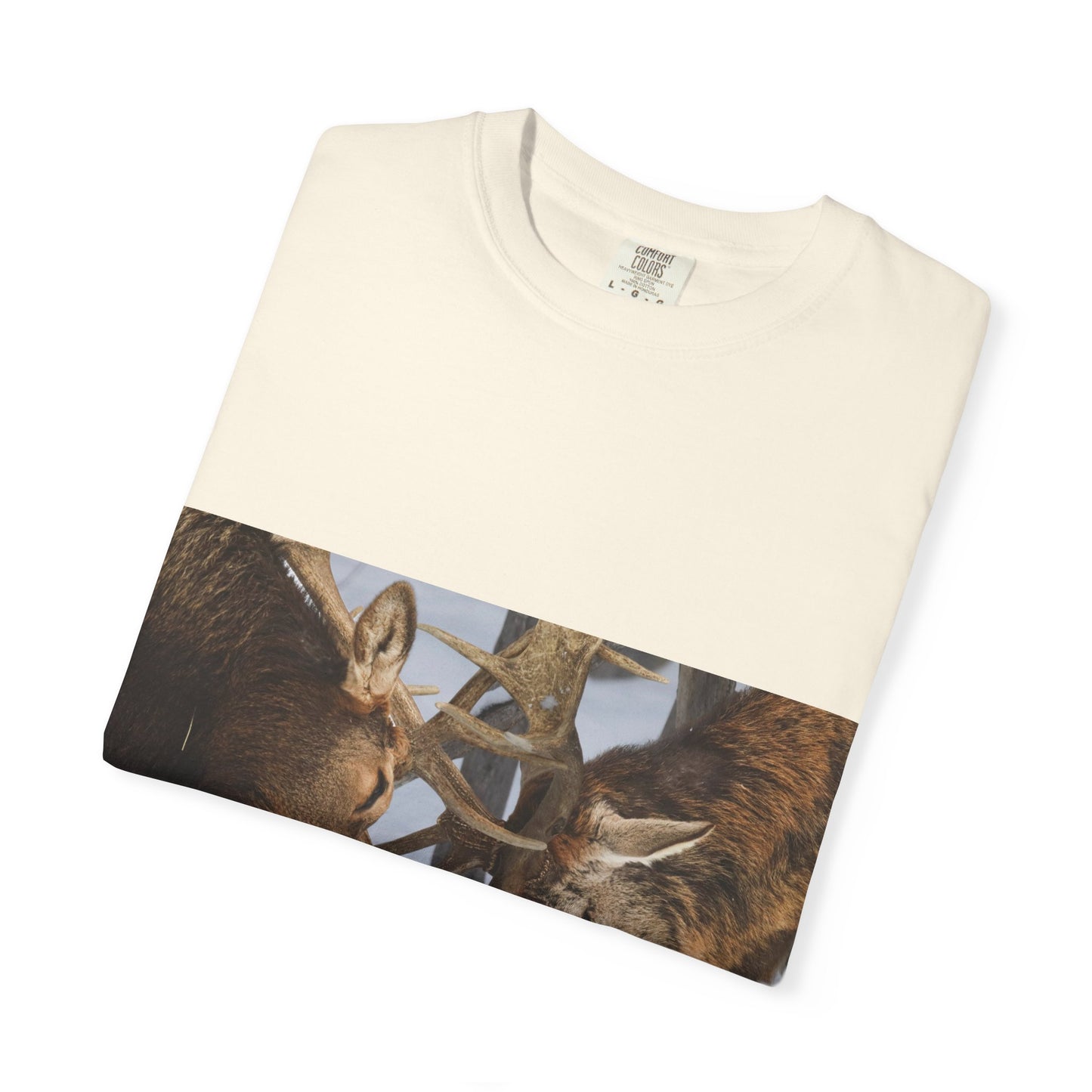 Antler Clash: Winter Wildlife Encounter, Dramatic Nature Photographyphotography shirts