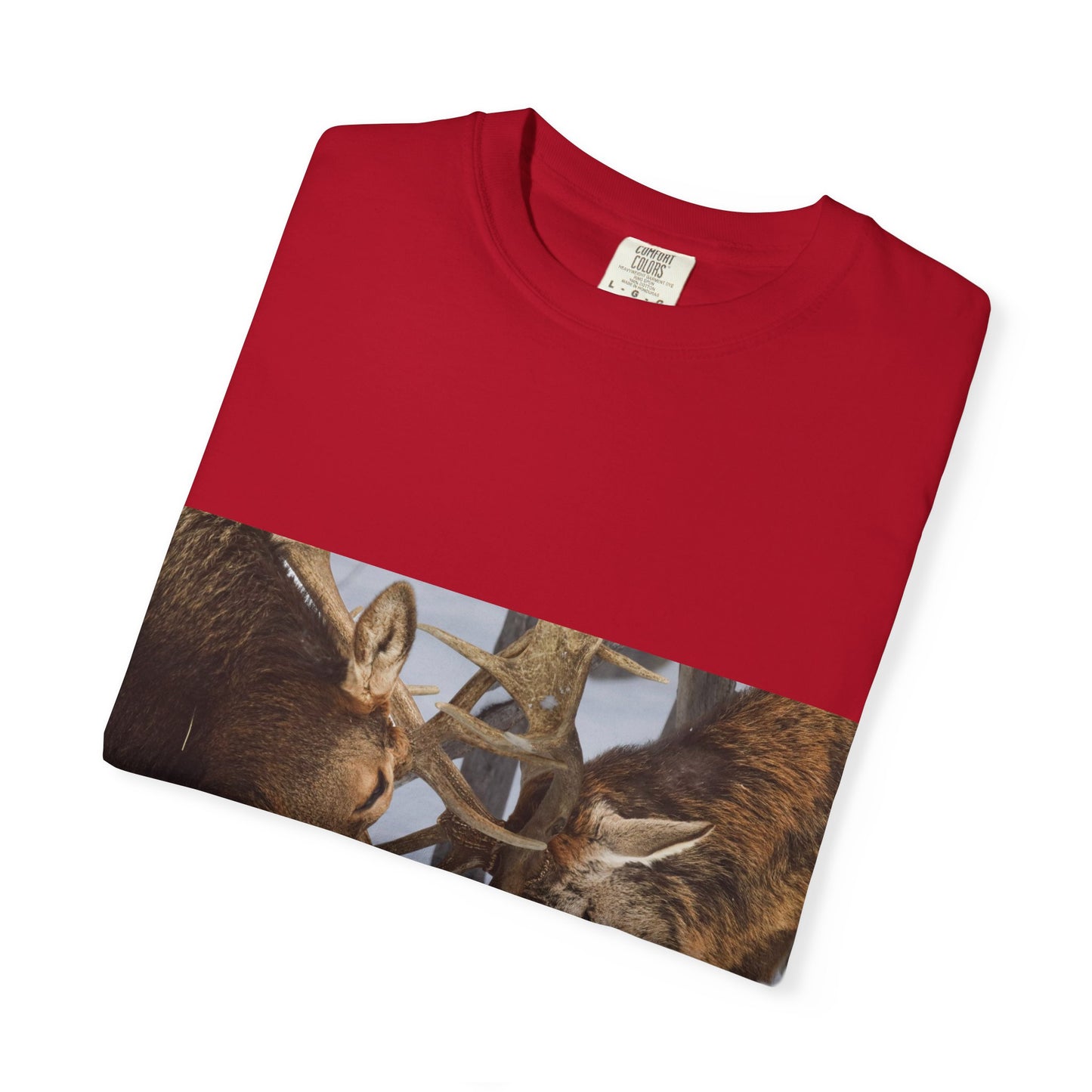 Antler Clash: Winter Wildlife Encounter, Dramatic Nature Photographyphotography shirts