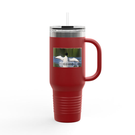 40oz Insulated Travel Mug with Scenic Loon Photo — Double-Wall Stainless Tumbler for Outdoors & Commuting