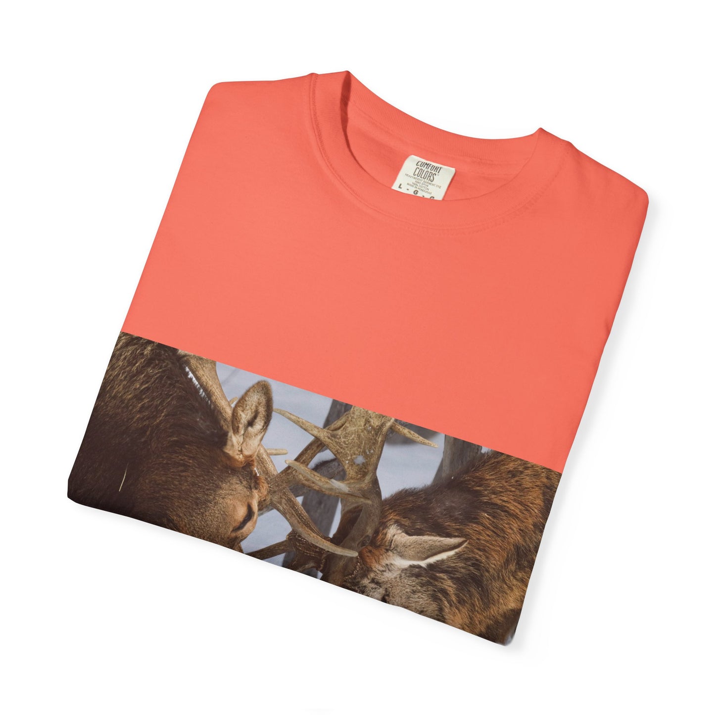 Antler Clash: Winter Wildlife Encounter, Dramatic Nature Photographyphotography shirts