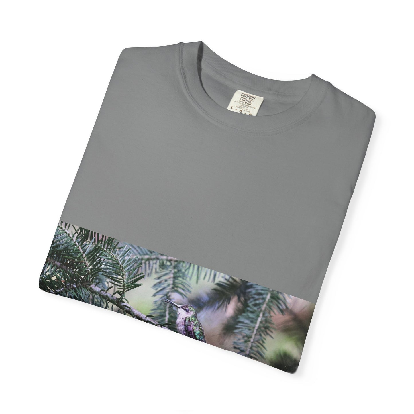 Emerald Wings: Hummingbird in Conifer Haven, Wildlife Macro Photographyphotography shirts