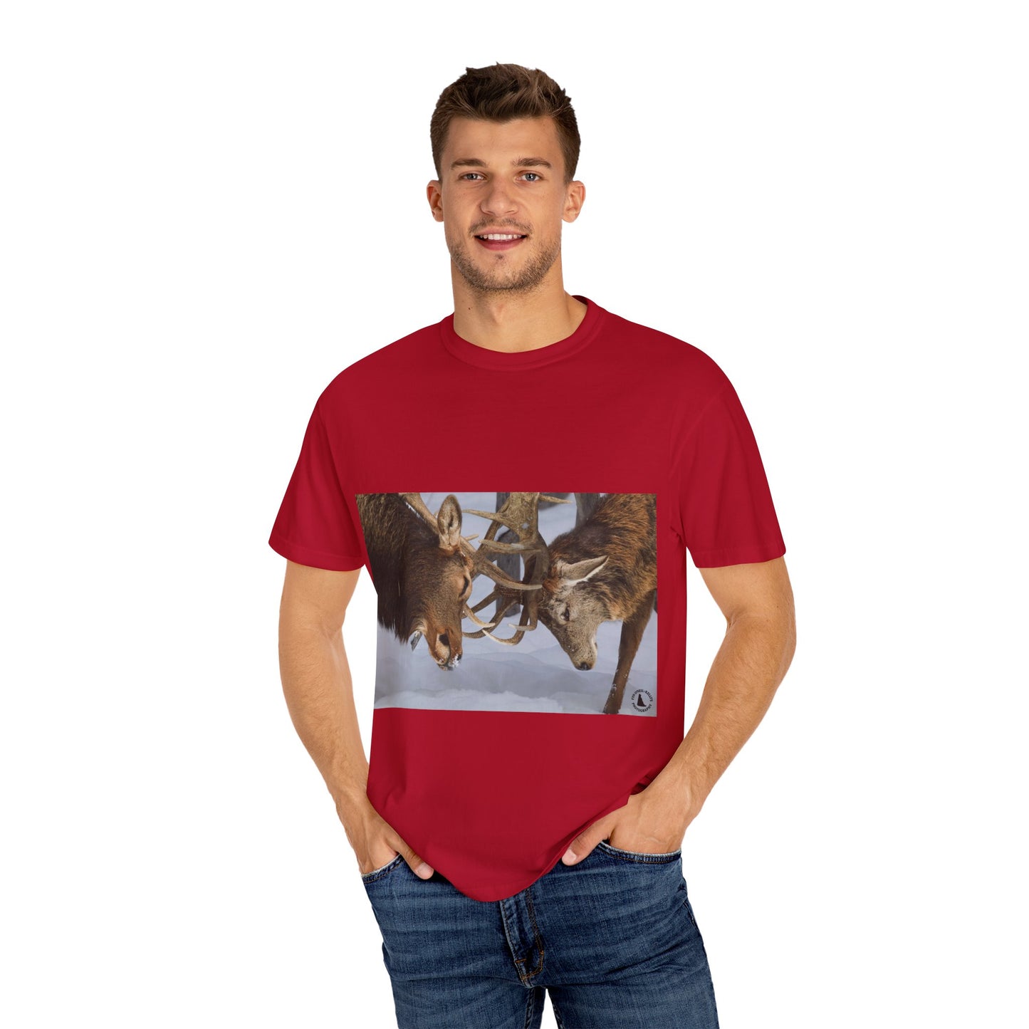 Antler Clash: Winter Wildlife Encounter, Dramatic Nature Photographyphotography shirts