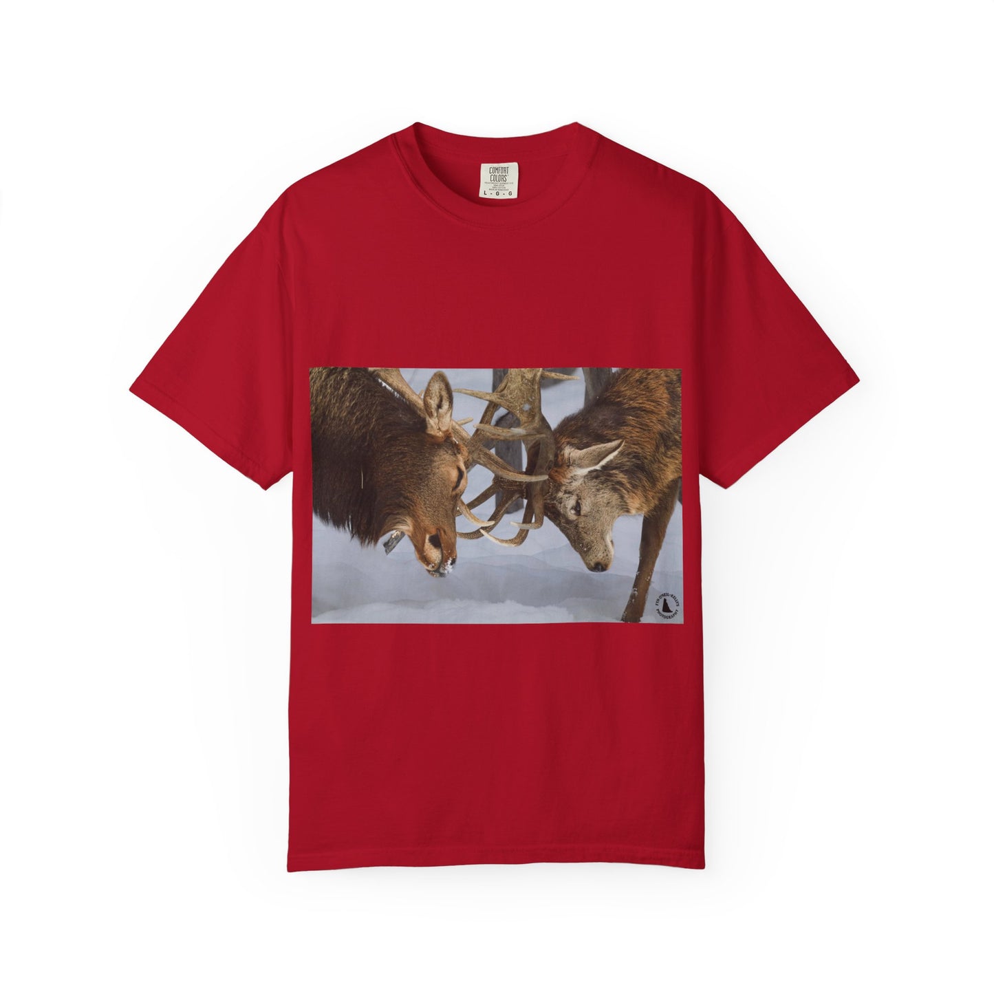 Antler Clash: Winter Wildlife Encounter, Dramatic Nature Photographyphotography shirts