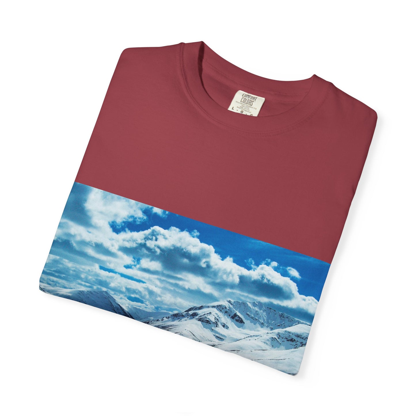 Alpine Majesty: Winter Mountain Panorama, Pristine Snow-Capped Peaks, Wilderness Landscapephotography shirts