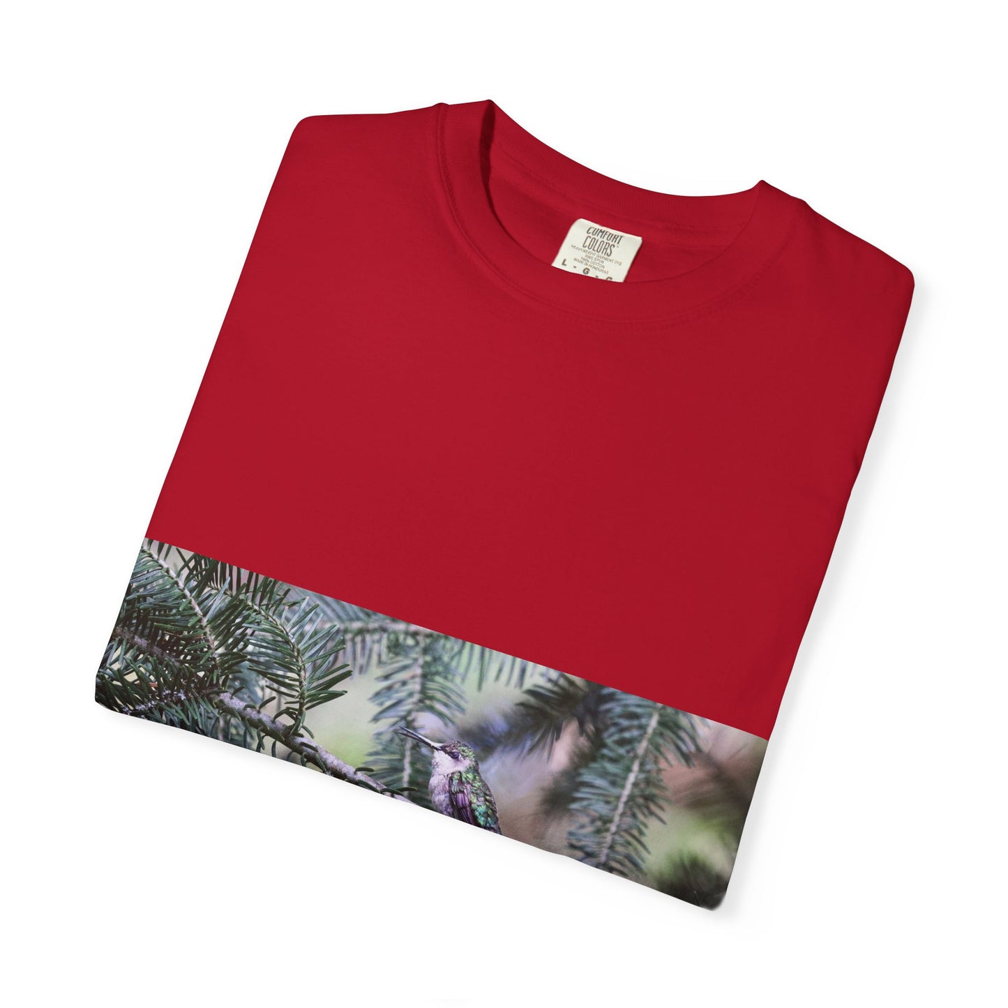 Emerald Wings: Hummingbird in Conifer Haven, Wildlife Macro Photographyphotography shirts