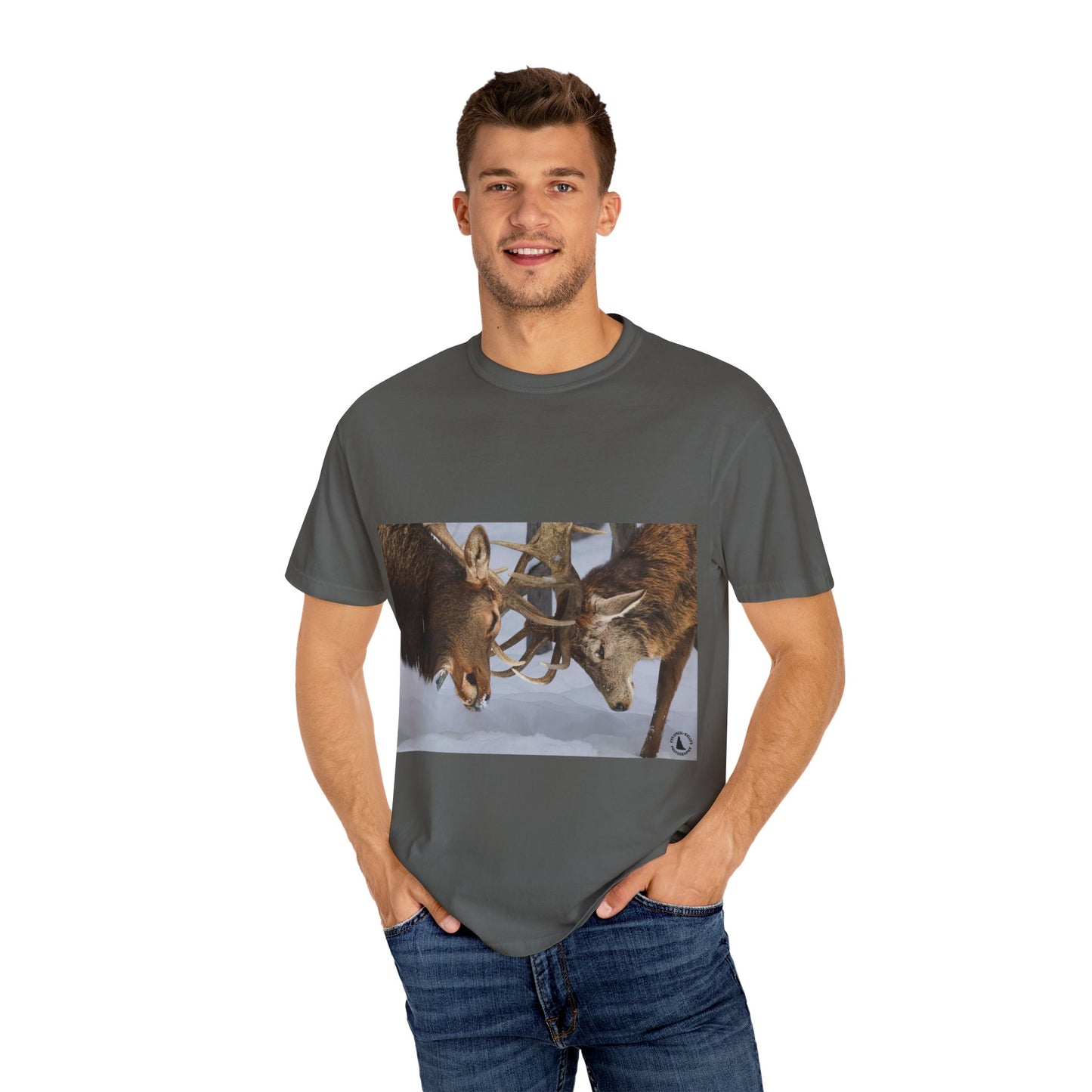 Antler Clash: Winter Wildlife Encounter, Dramatic Nature Photographyphotography shirts