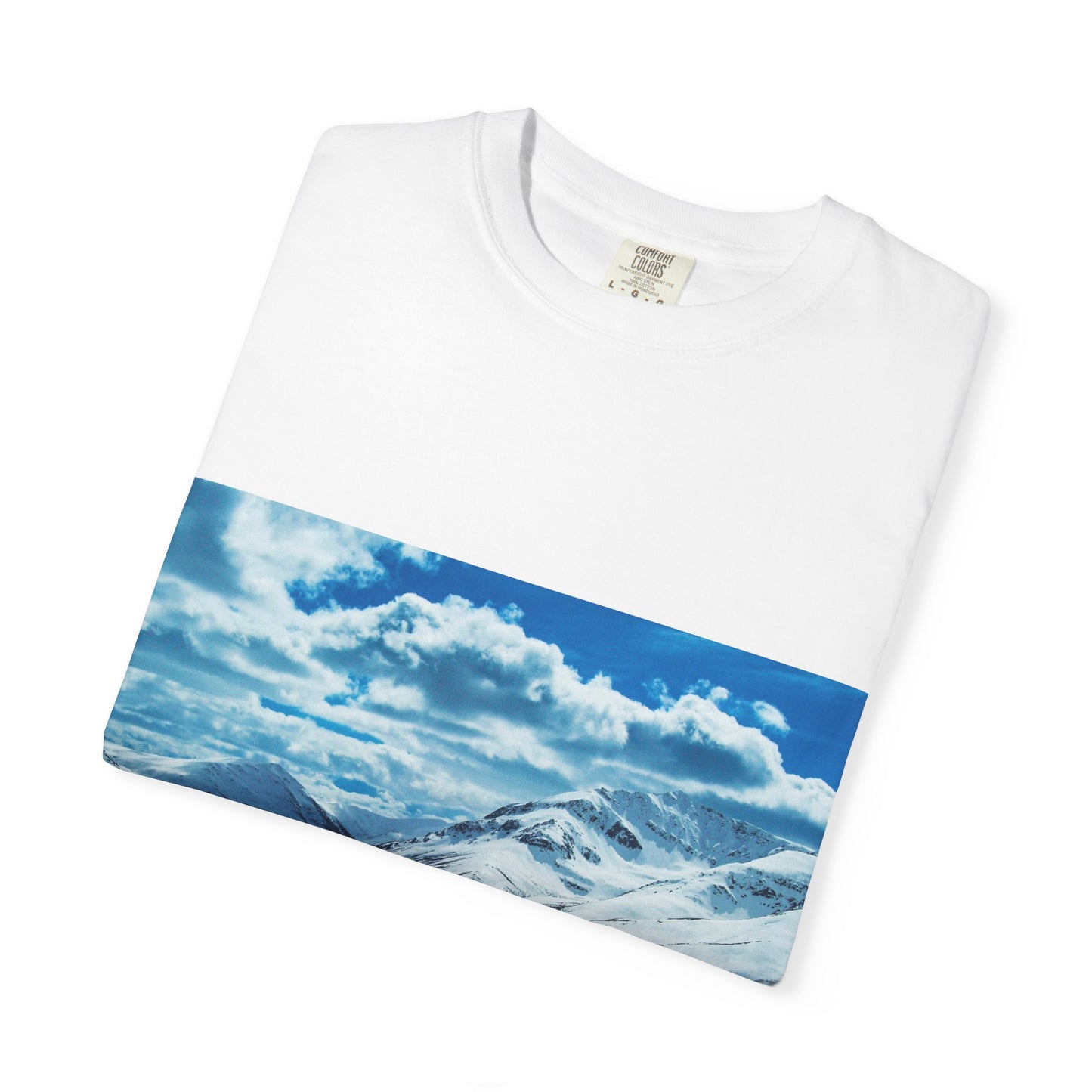 Alpine Majesty: Winter Mountain Panorama, Pristine Snow-Capped Peaks, Wilderness Landscapephotography shirts
