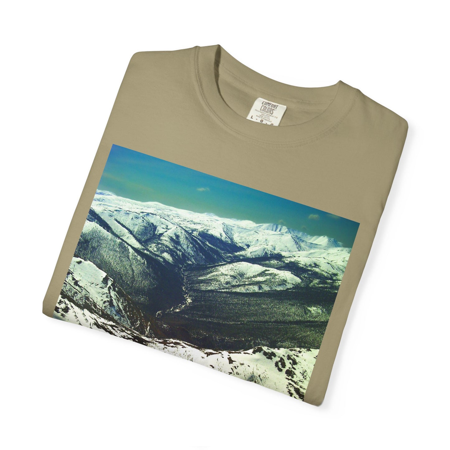 Alpine Winter Panorama: Aerial Mountain Landscape, Snow-Capped Wilderness, Pristine Winter Terrainphotography shirts