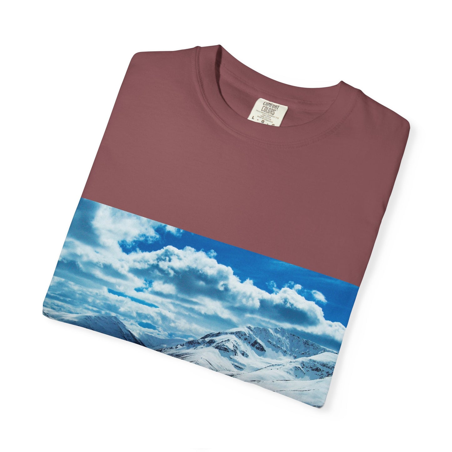 Alpine Majesty: Winter Mountain Panorama, Pristine Snow-Capped Peaks, Wilderness Landscapephotography shirts