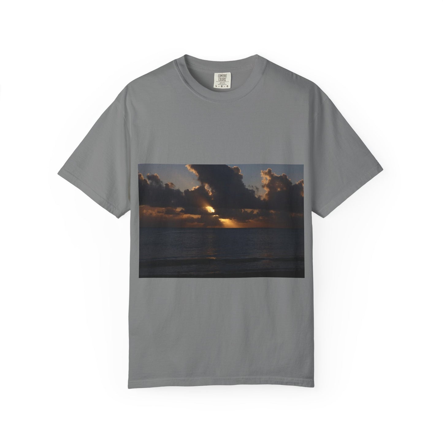 Dawn's Luminous Horizon: Seascape Sunrise, Coastal Cloudscape Panoramaphotography shirts