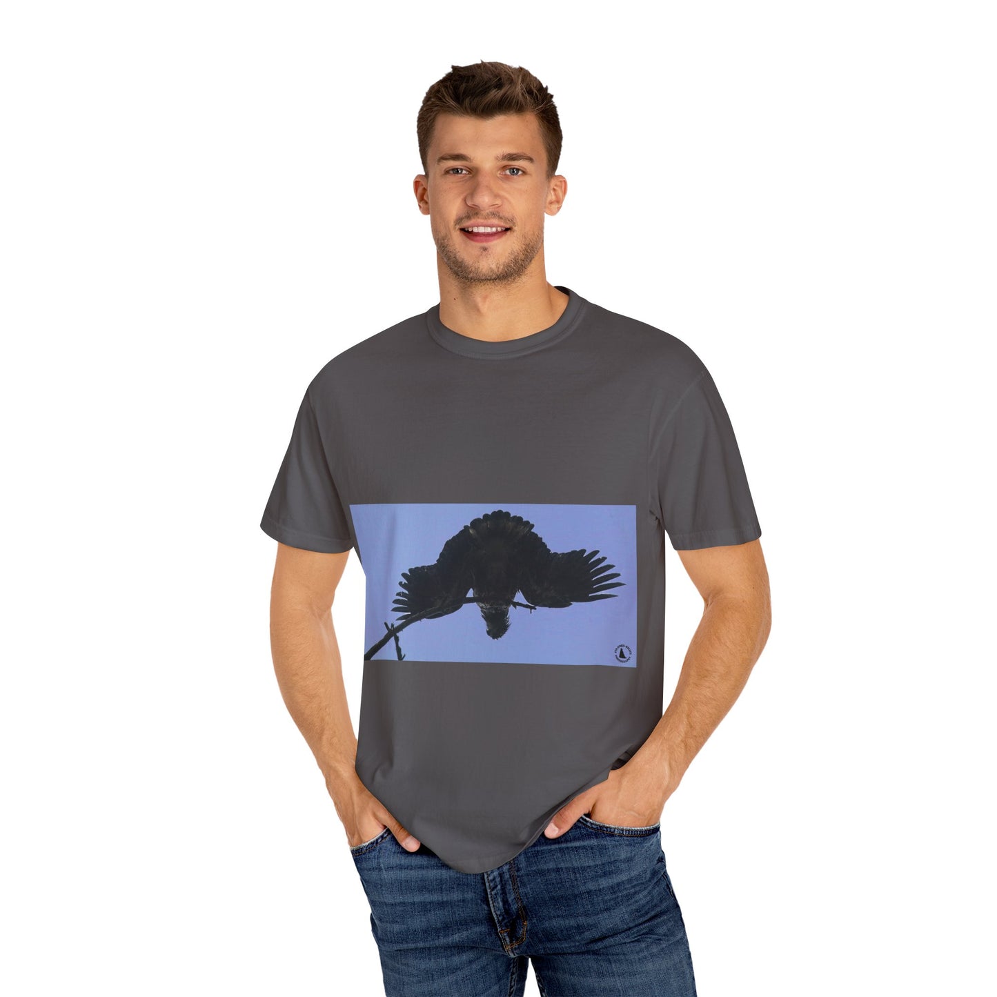 Aerial Raven: Black Wing Silhouette, Overhead Flight Perspectivephotography shirts