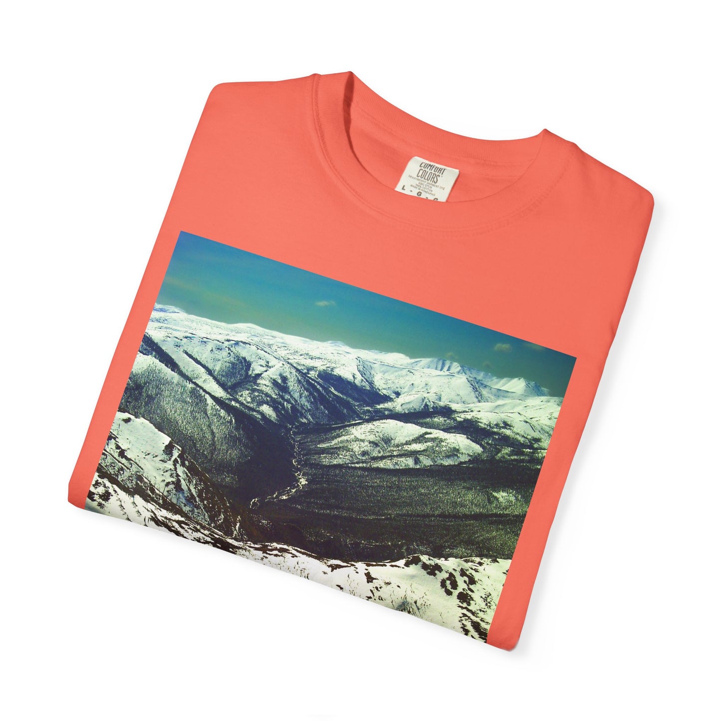 Alpine Winter Panorama: Aerial Mountain Landscape, Snow-Capped Wilderness, Pristine Winter Terrainphotography shirts