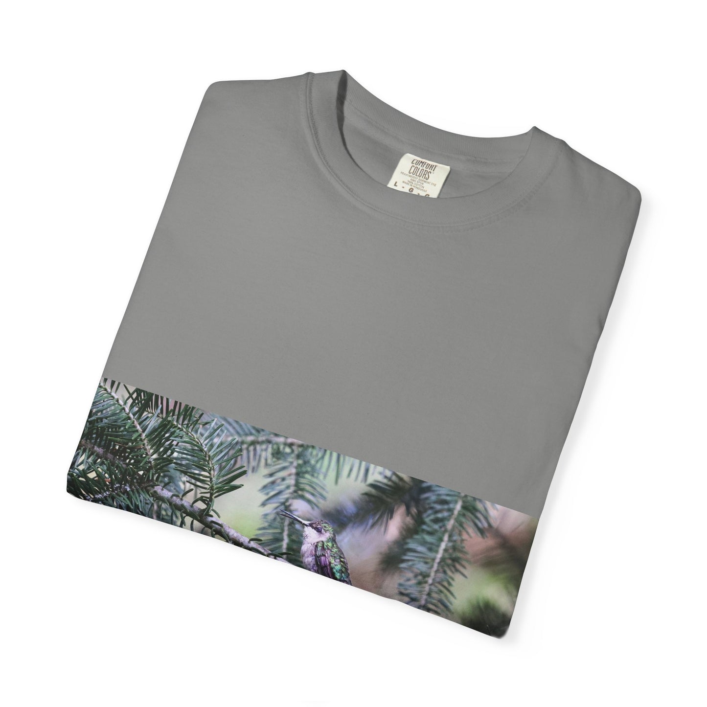 Emerald Wings: Hummingbird in Conifer Haven, Wildlife Macro Photographyphotography shirts