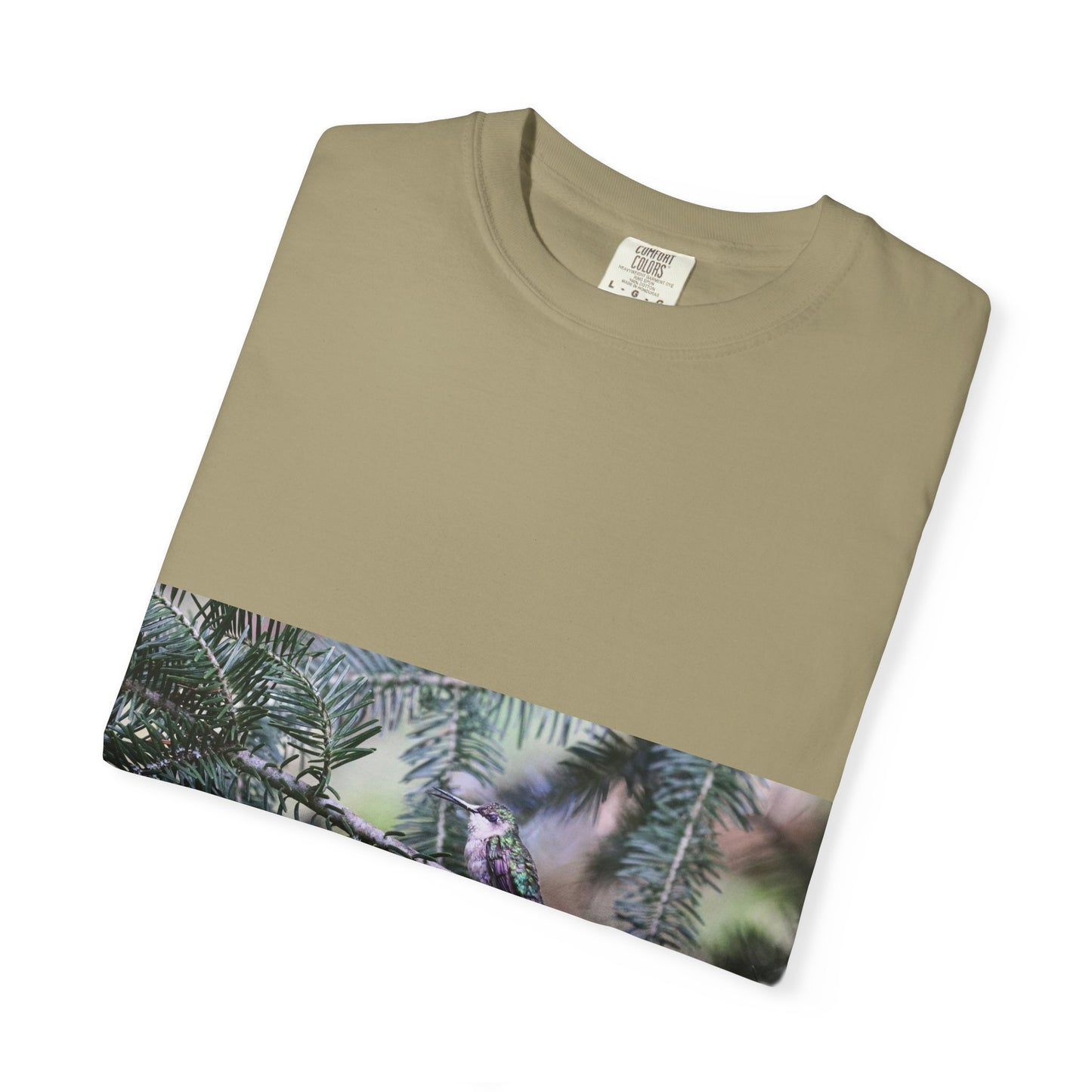 Emerald Wings: Hummingbird in Conifer Haven, Wildlife Macro Photographyphotography shirts