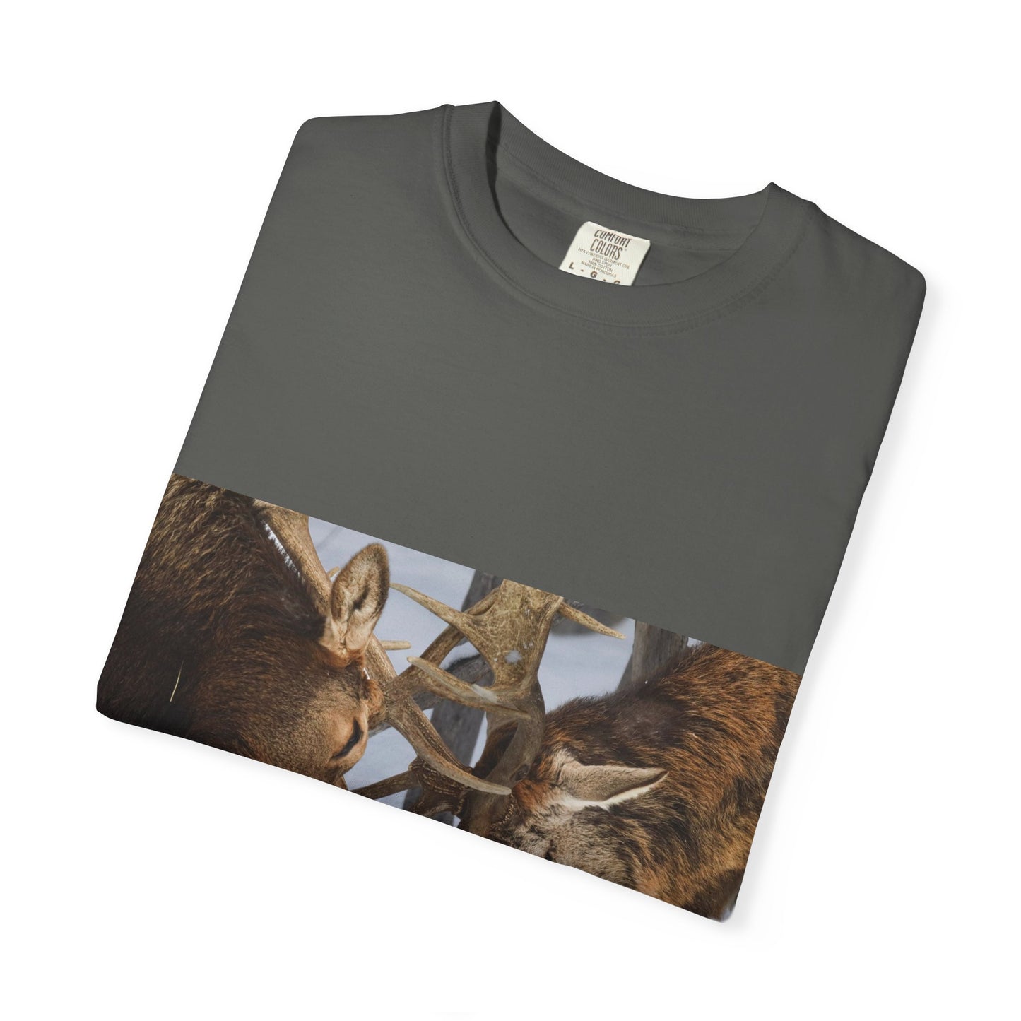 Antler Clash: Winter Wildlife Encounter, Dramatic Nature Photographyphotography shirts