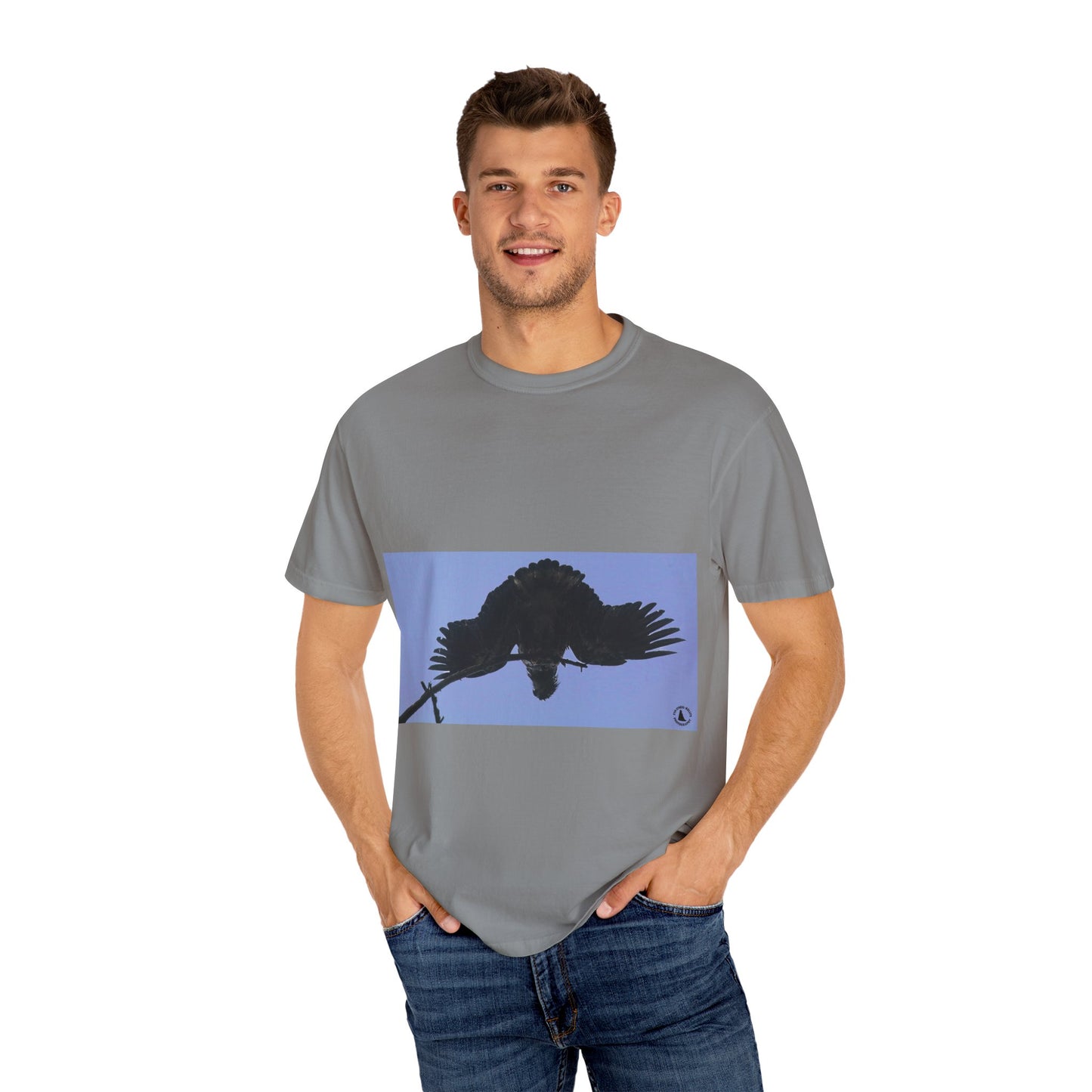 Aerial Raven: Black Wing Silhouette, Overhead Flight Perspectivephotography shirts