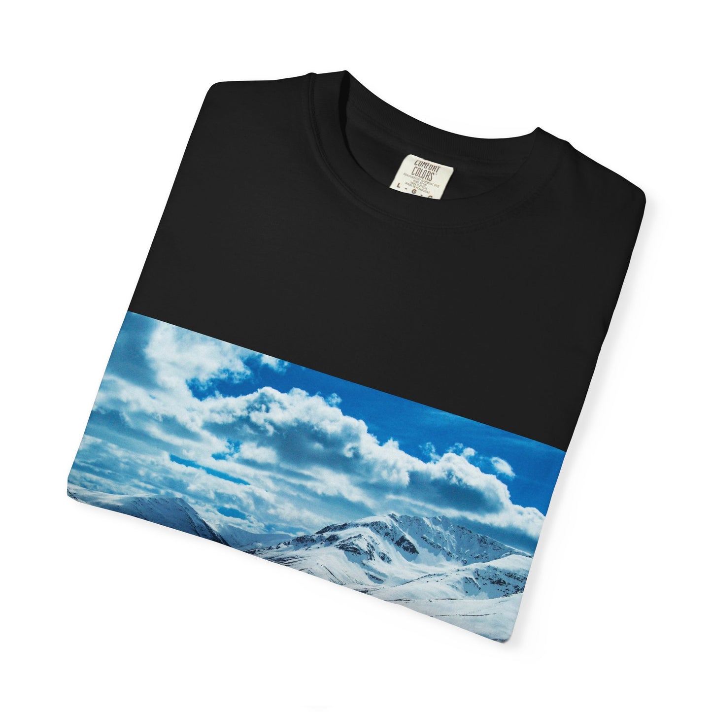 Alpine Majesty: Winter Mountain Panorama, Pristine Snow-Capped Peaks, Wilderness Landscapephotography shirts