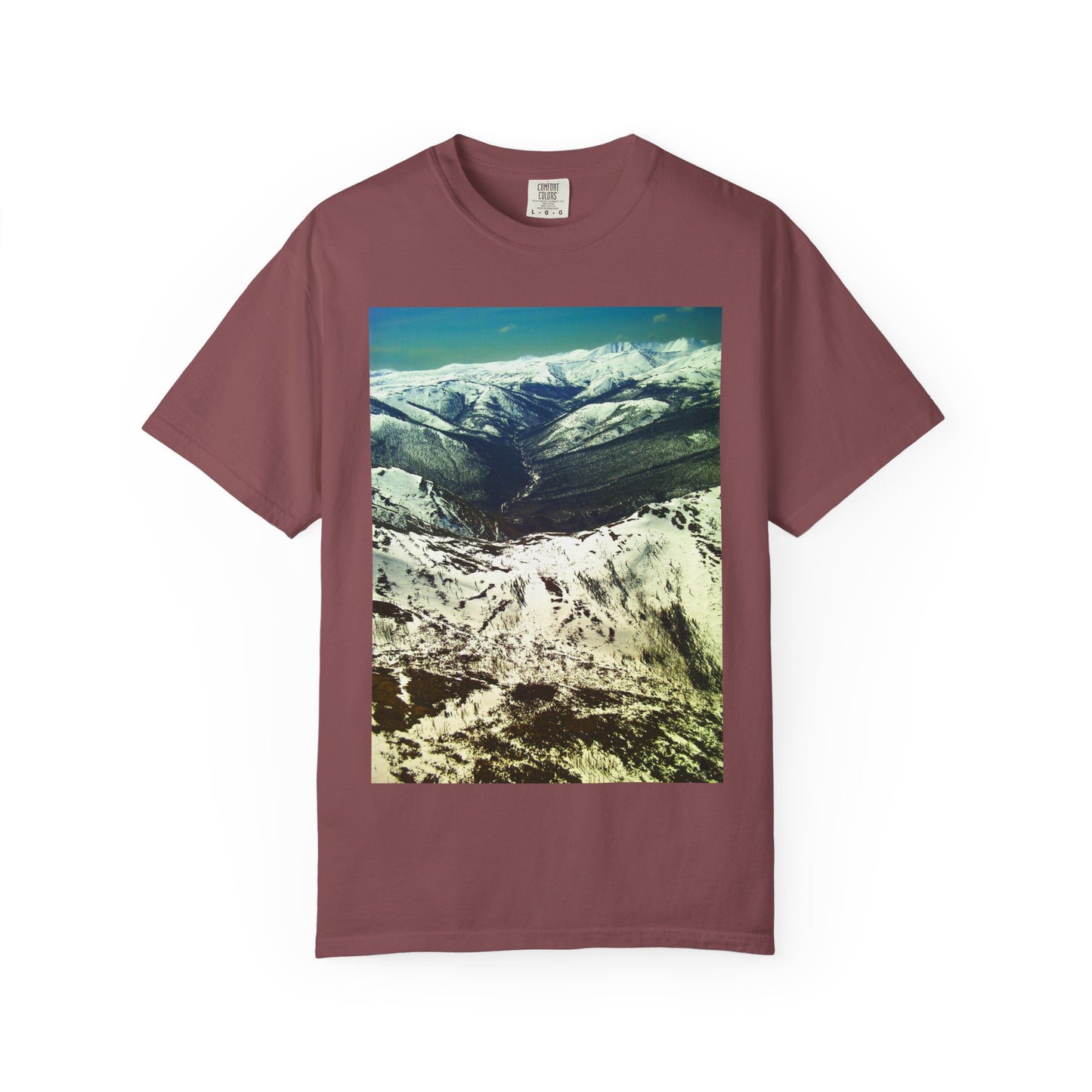 Alpine Winter Panorama: Aerial Mountain Landscape, Snow-Capped Wilderness, Pristine Winter Terrainphotography shirts