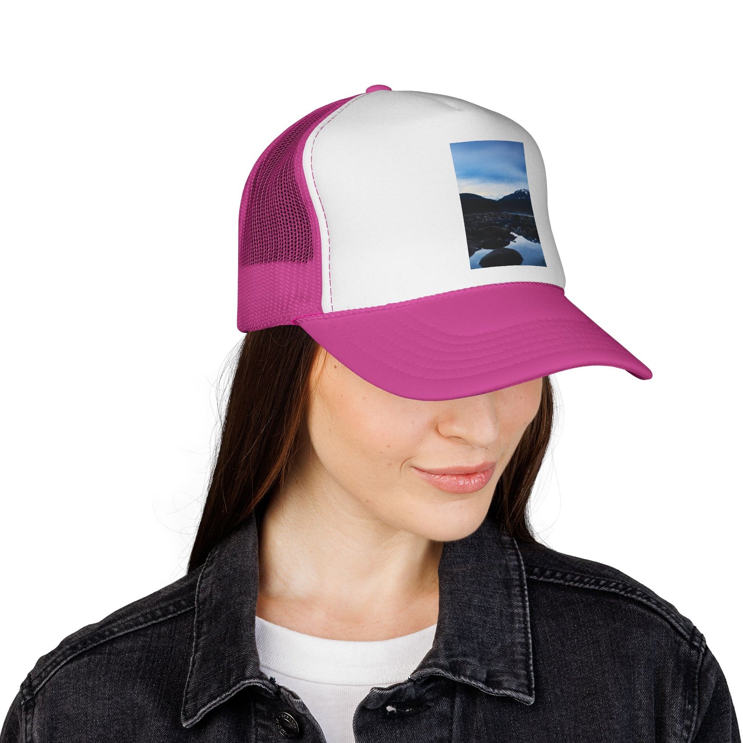 Mountain Lake Trucker Hat — Scenic Nature Photo Cap