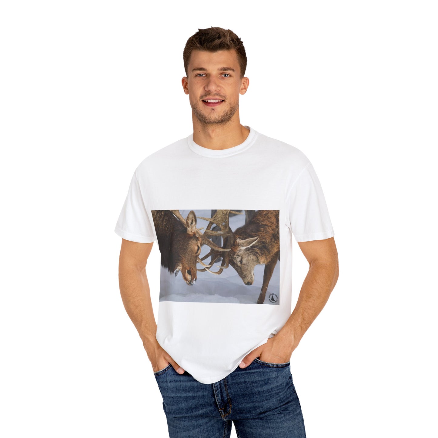 Antler Clash: Winter Wildlife Encounter, Dramatic Nature Photographyphotography shirts