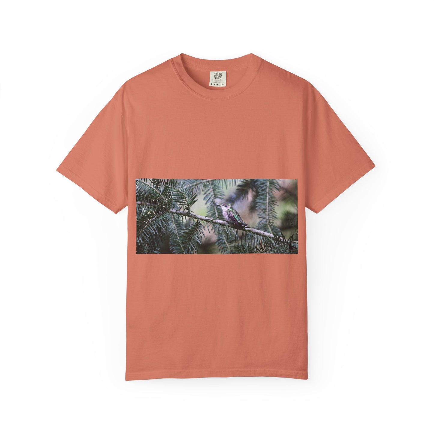 Emerald Wings: Hummingbird in Conifer Haven, Wildlife Macro Photographyphotography shirts