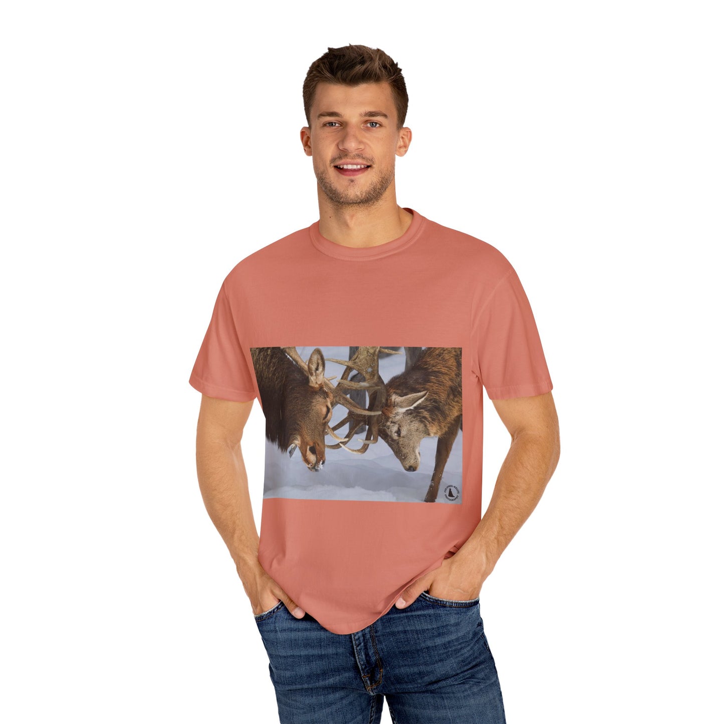 Antler Clash: Winter Wildlife Encounter, Dramatic Nature Photographyphotography shirts