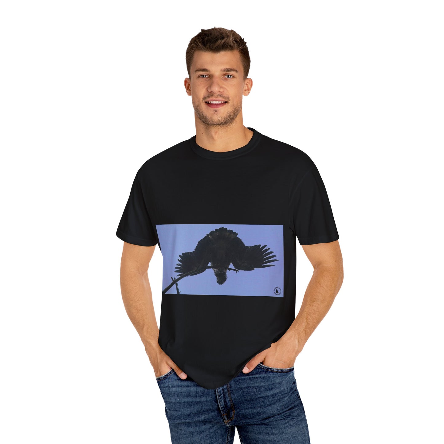 Aerial Raven: Black Wing Silhouette, Overhead Flight Perspectivephotography shirts