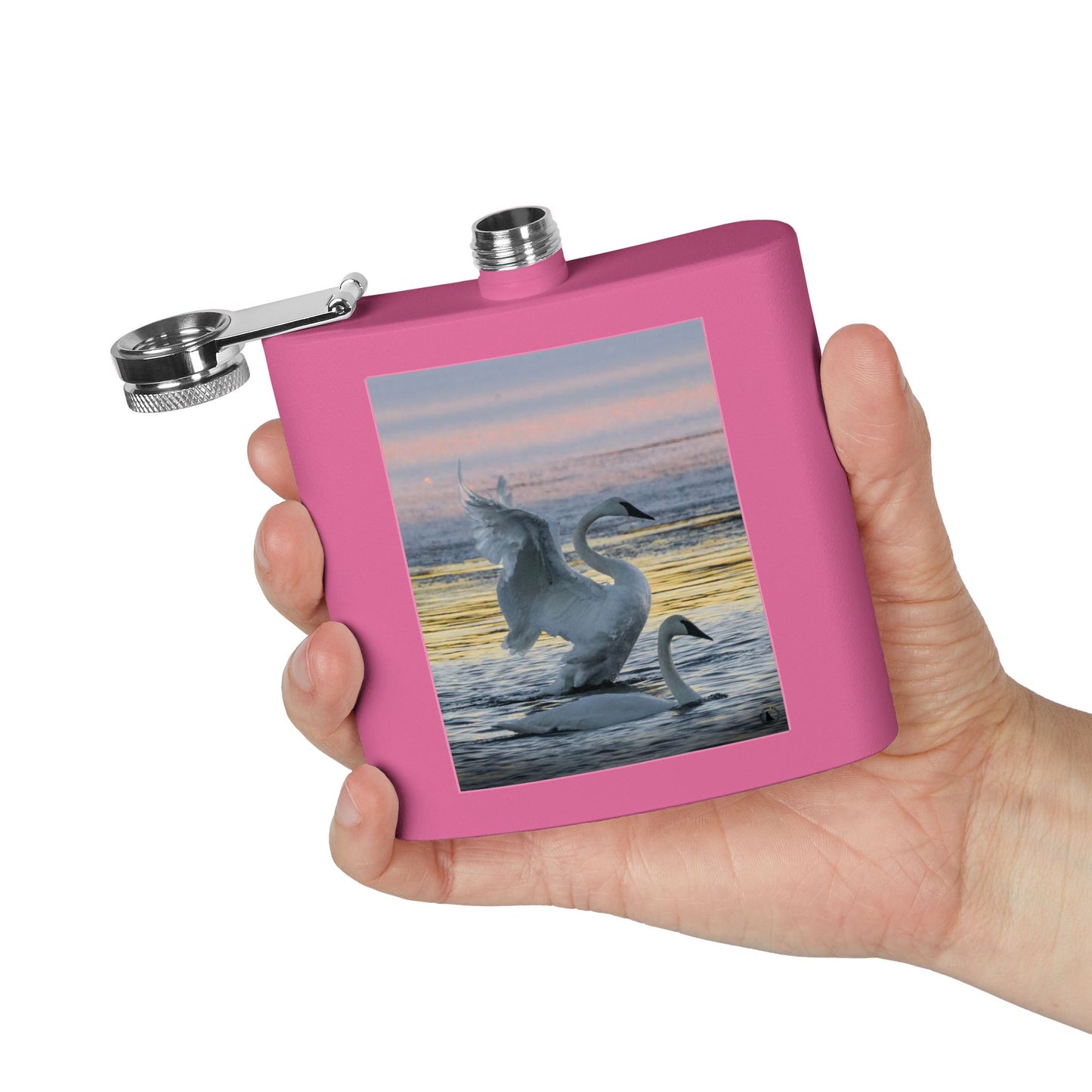 Swan Sunset Stainless Steel Flask — 6oz Travel Hip Flask