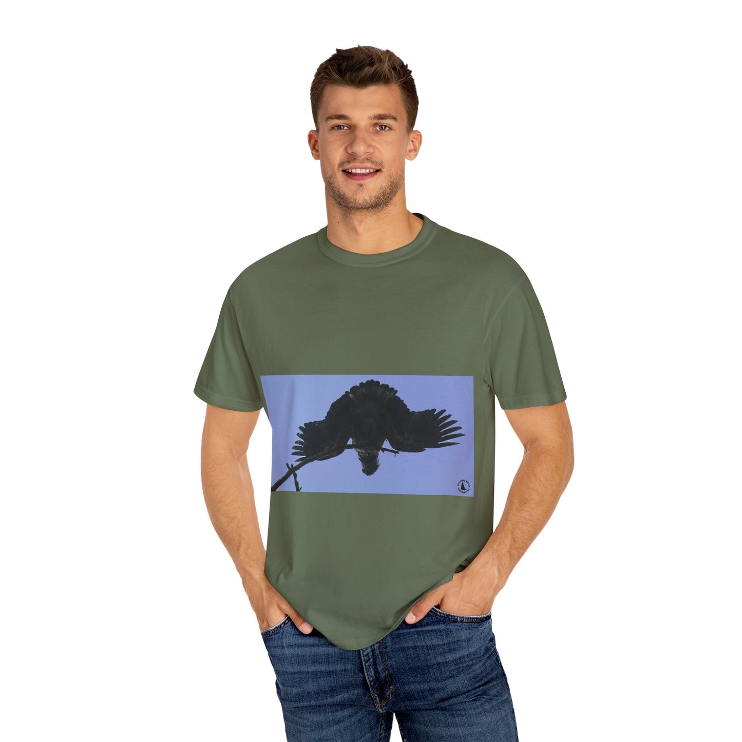 Aerial Raven: Black Wing Silhouette, Overhead Flight Perspectivephotography shirts