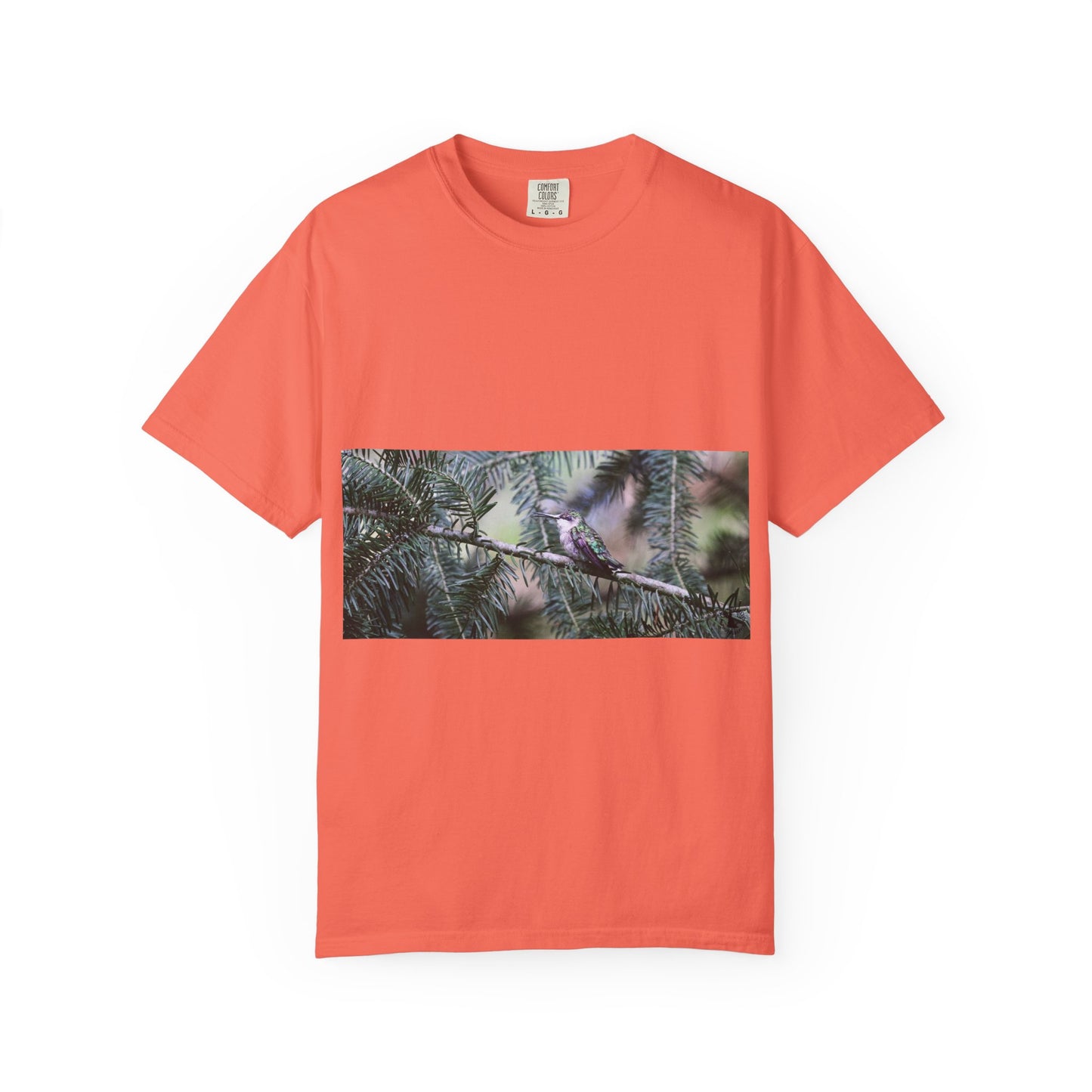Emerald Wings: Hummingbird in Conifer Haven, Wildlife Macro Photographyphotography shirts