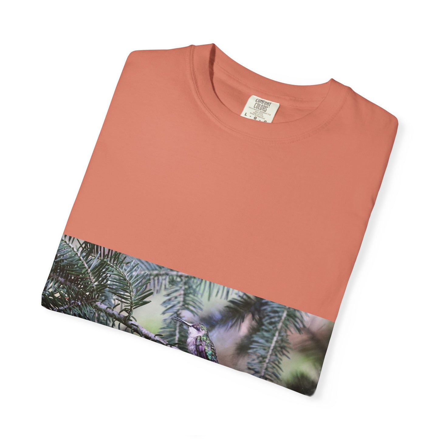 Emerald Wings: Hummingbird in Conifer Haven, Wildlife Macro Photographyphotography shirts