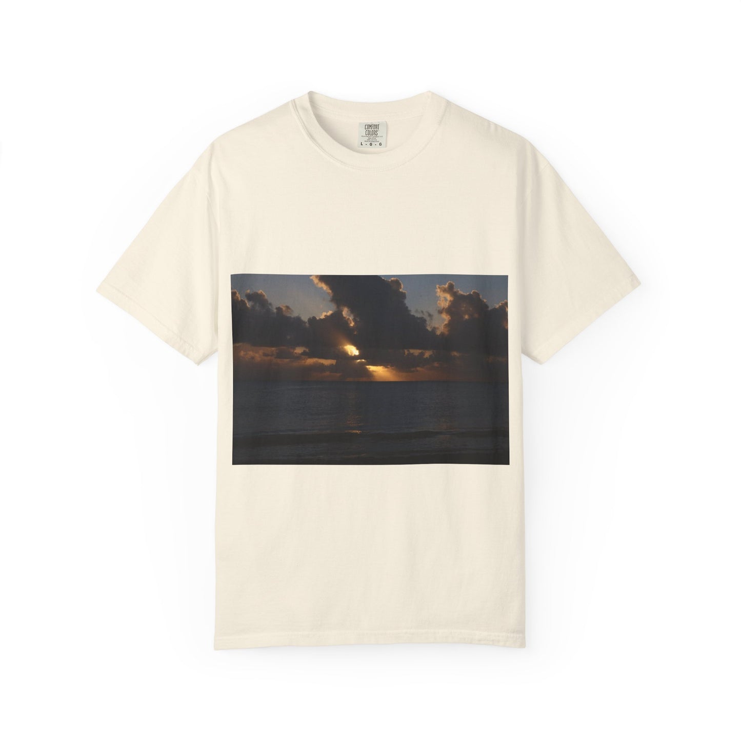 Dawn's Luminous Horizon: Seascape Sunrise, Coastal Cloudscape Panoramaphotography shirts