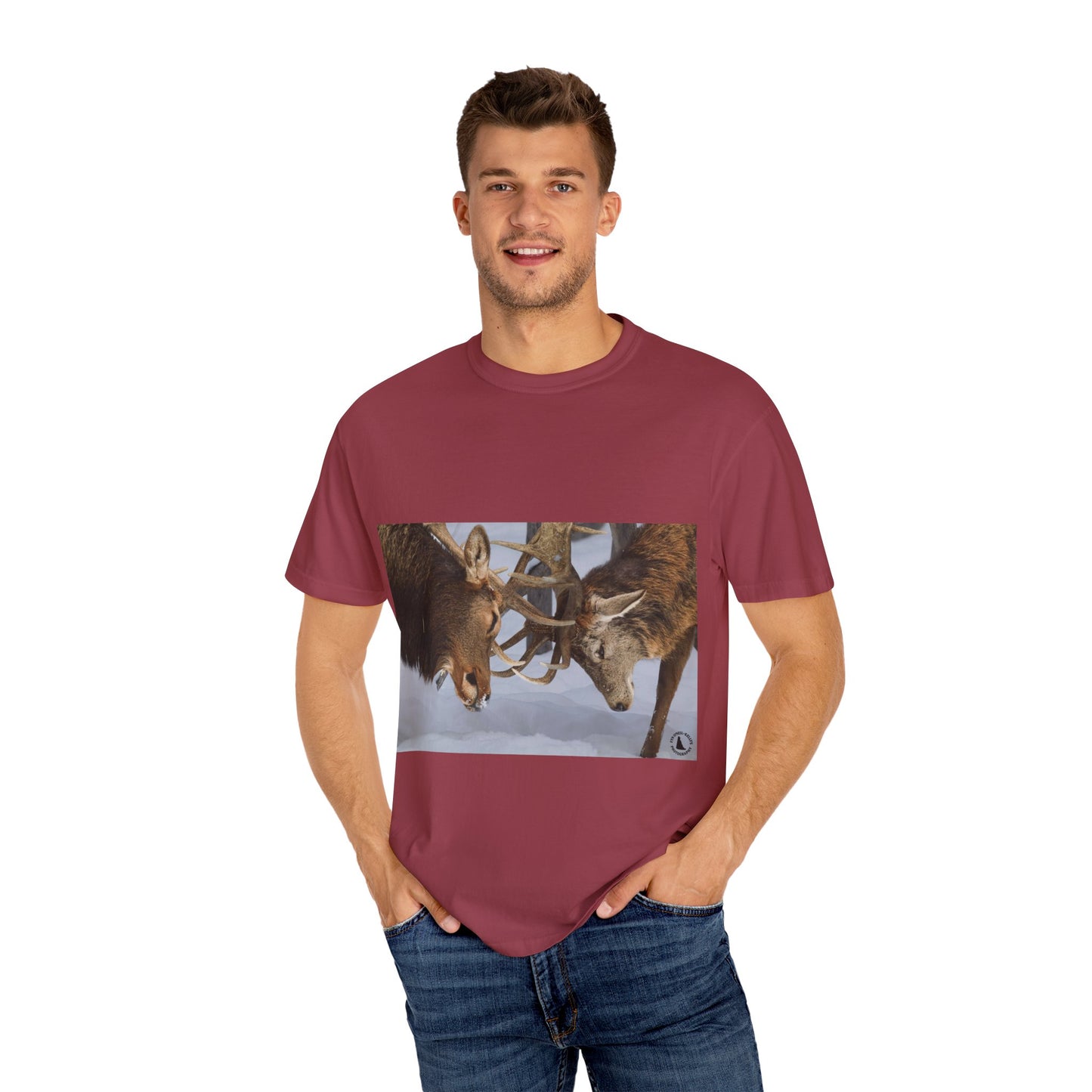 Antler Clash: Winter Wildlife Encounter, Dramatic Nature Photographyphotography shirts