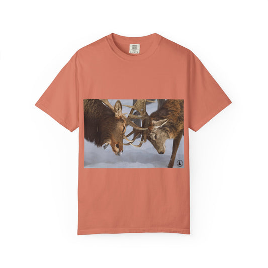 Antler Clash: Winter Wildlife Encounter, Dramatic Nature Photographyphotography shirts