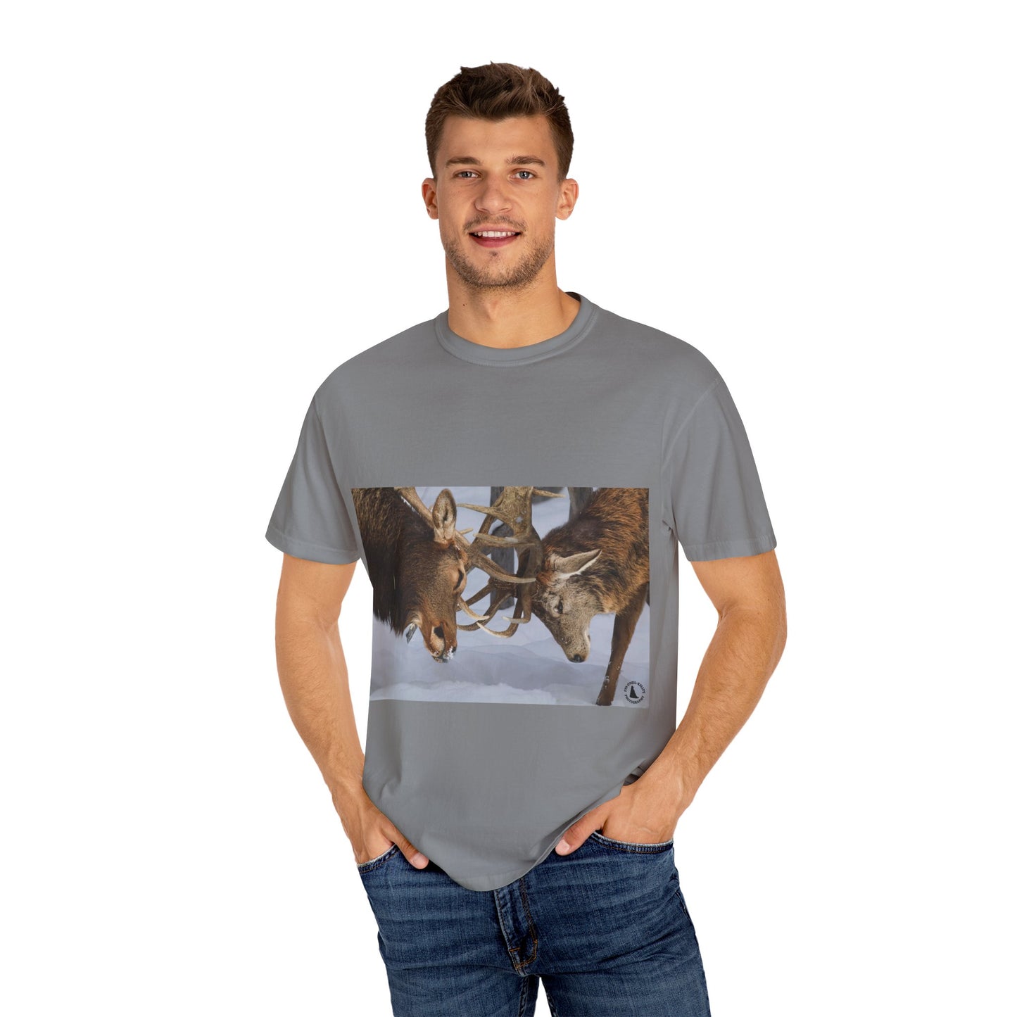 Antler Clash: Winter Wildlife Encounter, Dramatic Nature Photographyphotography shirts