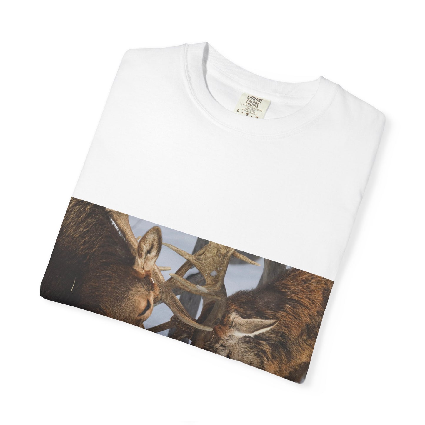 Antler Clash: Winter Wildlife Encounter, Dramatic Nature Photographyphotography shirts