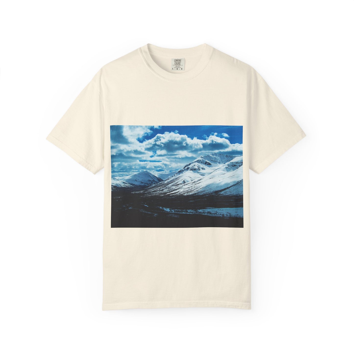 Alpine Majesty: Winter Mountain Panorama, Pristine Snow-Capped Peaks, Wilderness Landscapephotography shirts