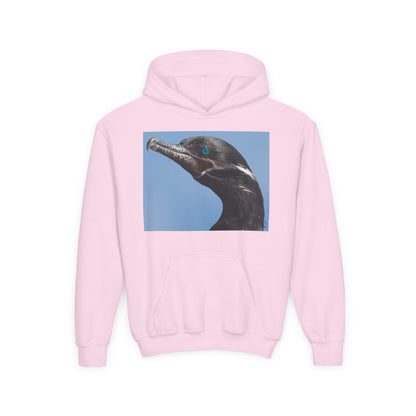 Youth Hoodie with Close-Up Cormorant Photo — Nature-Lover Kids Pullover