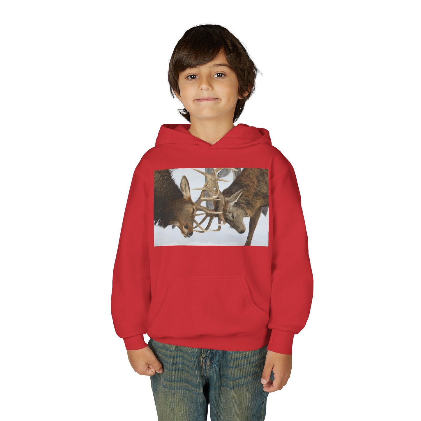Fighting Deer Antlers Youth Hoodie | Wildlife Nature Illustration