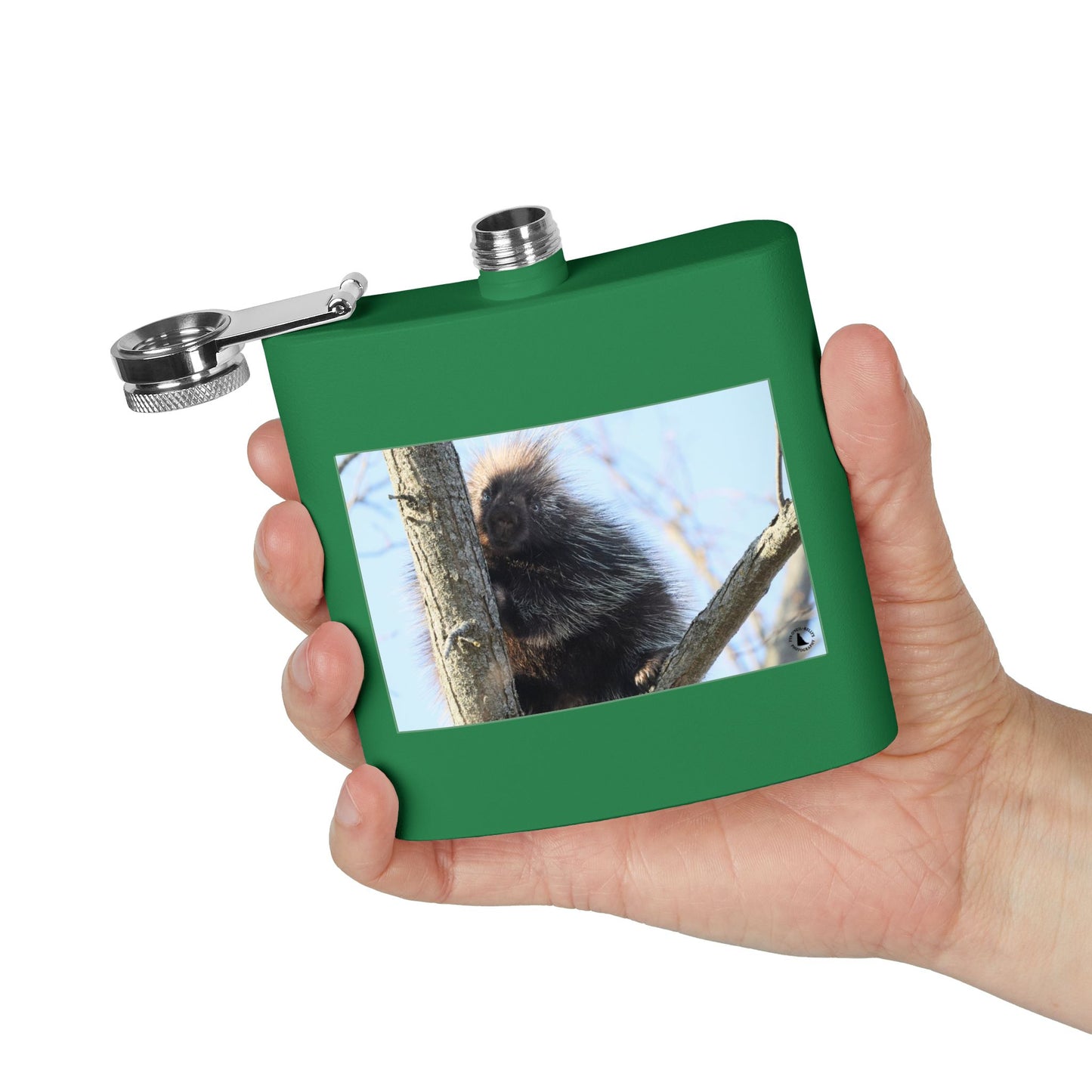 Porcupine Photo Stainless Steel Flask — 6oz Wildlife Hip Flask