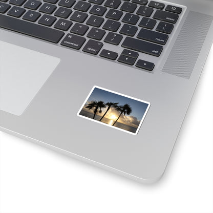 Palm Tree Sunset Sticker — Tropical Beach Kiss-Cut Decal