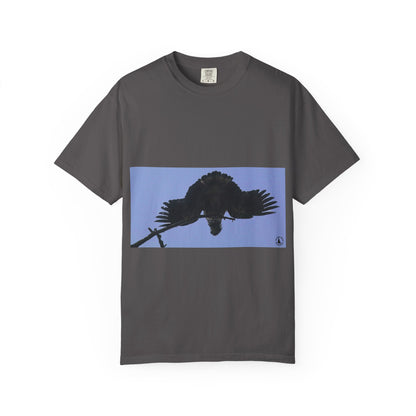 Aerial Raven: Black Wing Silhouette, Overhead Flight Perspectivephotography shirts