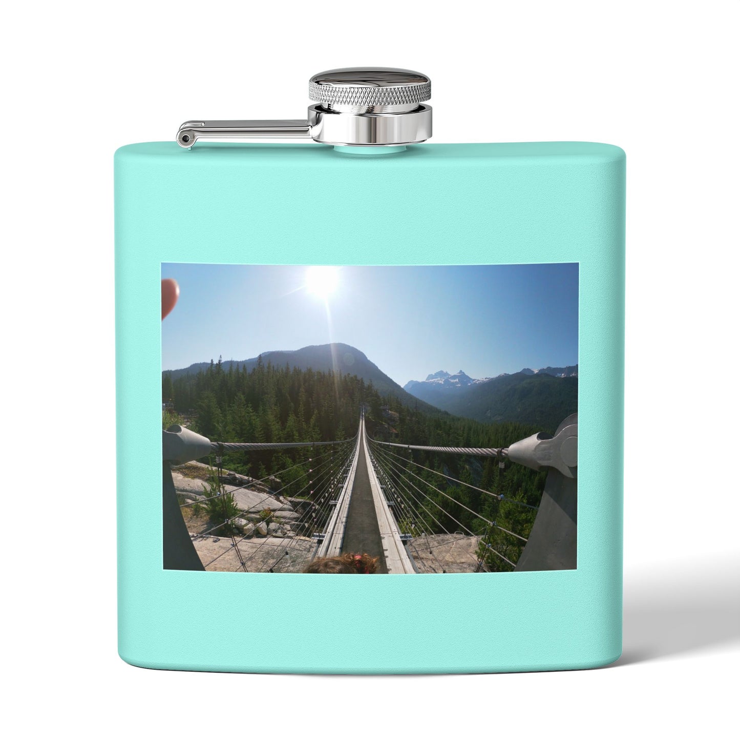 6oz Stainless Steel Flask with Mountain Suspension Bridge Photo — Outdoor Adventure Gift
