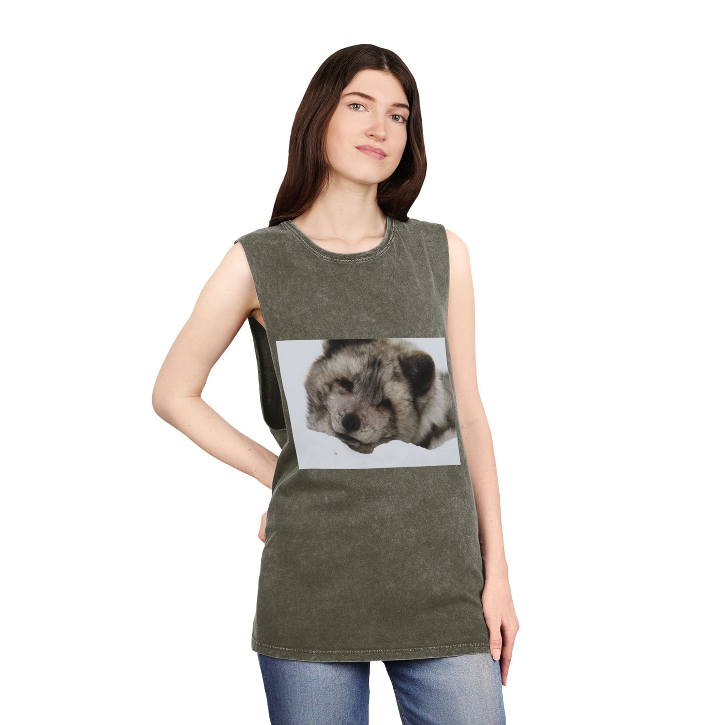Arctic Fox Sleeping Photo Tank Top — Vintage Stonewash Sleeveless Tee