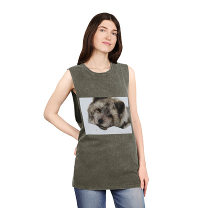 Arctic Fox Sleeping Photo Tank Top — Vintage Stonewash Sleeveless Tee