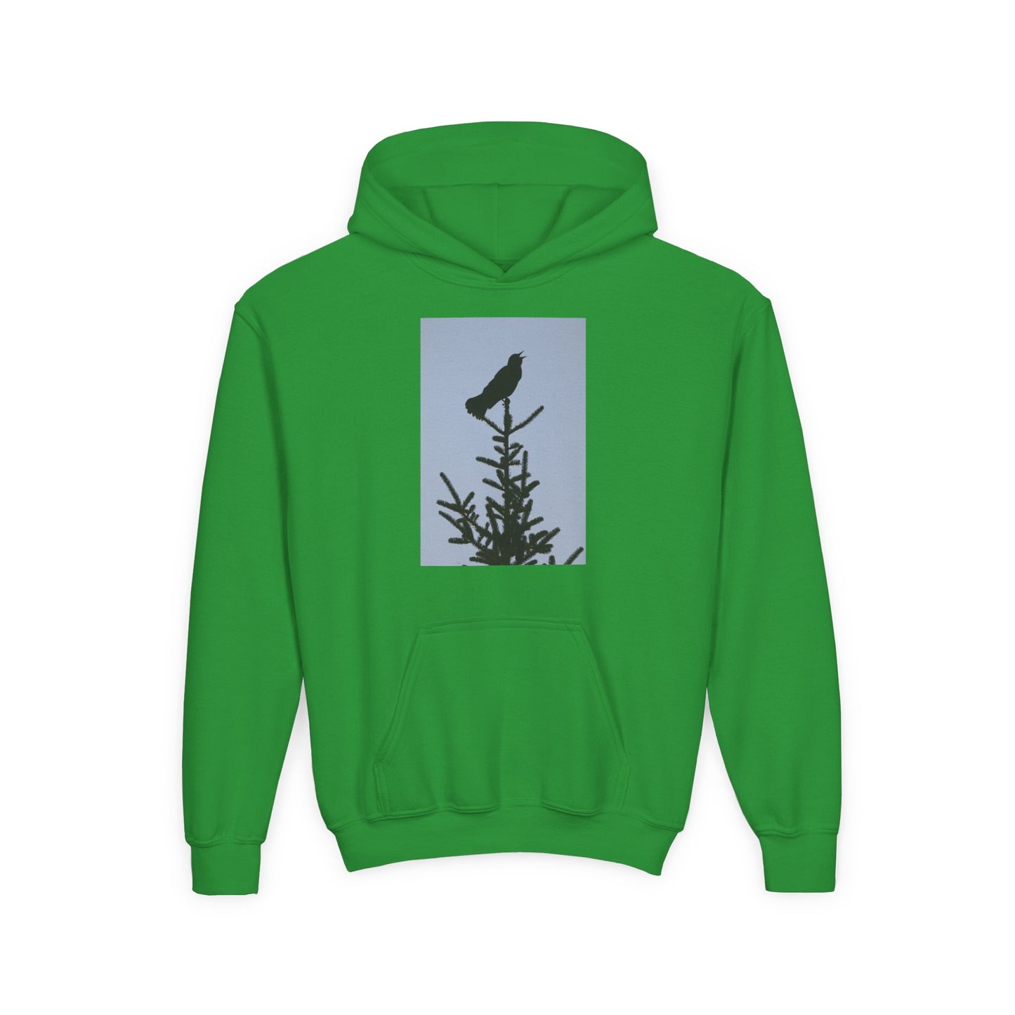 Youth Hoodie with Raven Silhouette on Pine — Cozy Nature Kids Sweatshirt