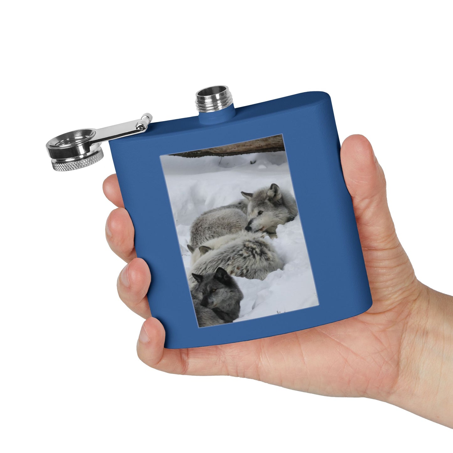 Wolf Pack Stainless Steel Flask – 6oz Snow Wolves Hip Flask