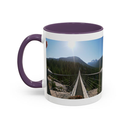 Bridge Trail Scenic Coffee Mug — Mountain Suspension Bridge Photo Accent Mug